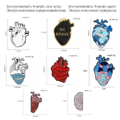 Human Heart Series Lapel Denim Enamel Pins Ocean Whale Cat Hand Combined Punk Fashion Brooches Badges Jewelry Gifts for Friends