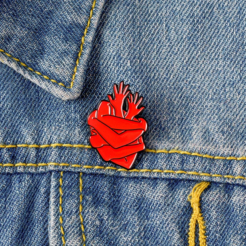 Human Heart Series Lapel Denim Enamel Pins Ocean Whale Cat Hand Combined Punk Fashion Brooches Badges Jewelry Gifts for Friends