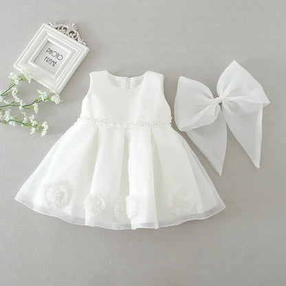 Baby Clothing Infant Newborn Baby Girls Solid Dress Formal Solid Dresses Flower Princess Party White Gown