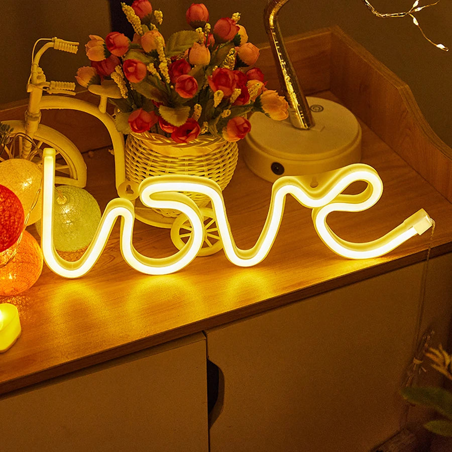 LOVE Neon Light Sign Decoration Lamp Nightlight Ornaments LED Letter Bulbs for Room Party Weeding Romantic Proposal Gift