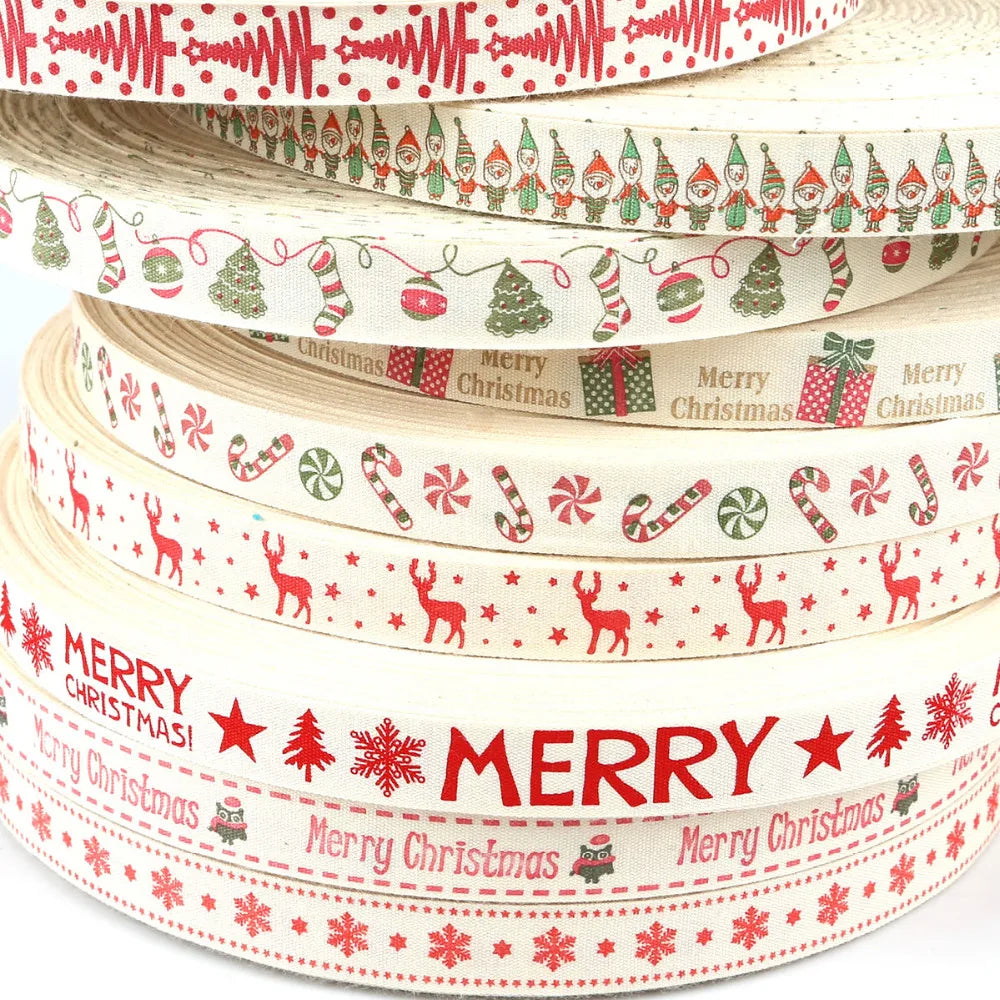 5yards Cartoon Printed Cotton Ribbons Hairbows Christmas Decoration For Home Gift Wrapping Christmas Ribbon DIY Sewing Fabric