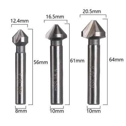 1 pcs 3 Flute Countersink Drill Bit Round Handle 90 Degree HSS Wood Steel Chamfer Cutter Tool 6.3/8.3/10.4/12.4/16.5/20.5mm