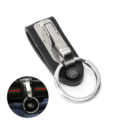 1pc Fashion Hanging Keychain Key Ring Clip on Belt Genuine Leather Key Chain Stainless Steel Detachable Key Holder