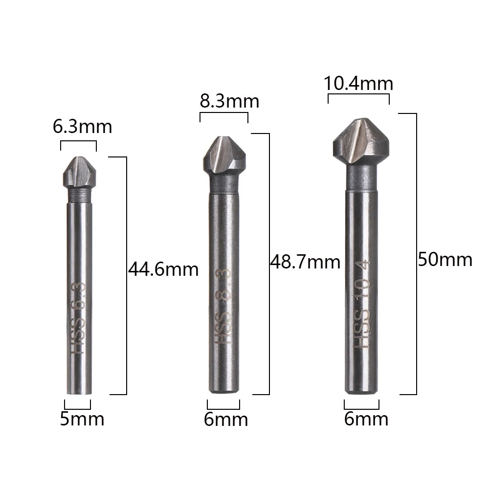 1 pcs 3 Flute Countersink Drill Bit Round Handle 90 Degree HSS Wood Steel Chamfer Cutter Tool 6.3/8.3/10.4/12.4/16.5/20.5mm