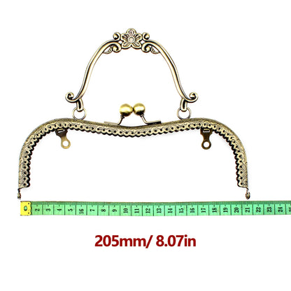 20.5CM Retro Embossing Flower Golden Metal Kiss Bucket Purse  Frame For Bags Handle Clasp To The Bag DIY Accessories