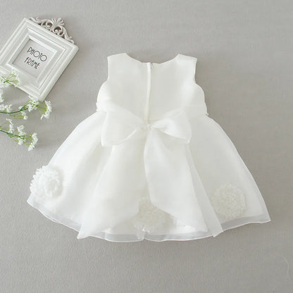Baby Clothing Infant Newborn Baby Girls Solid Dress Formal Solid Dresses Flower Princess Party White Gown
