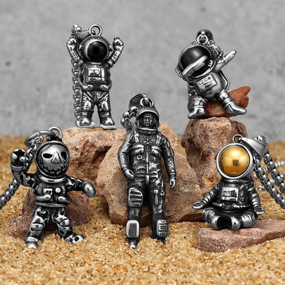 Variety Astronaut Necklaces Pendants 316L Stainless Steel Punk Rock Cute Hip Hop Rap Chain Party for Friend Couple Jewelry Gift