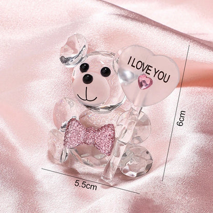 I Love You Crystal Bear Valentines Day Gift Glass Artificial Rose Flower Mothers Day Wedding Party Baby Shower Gift for guests