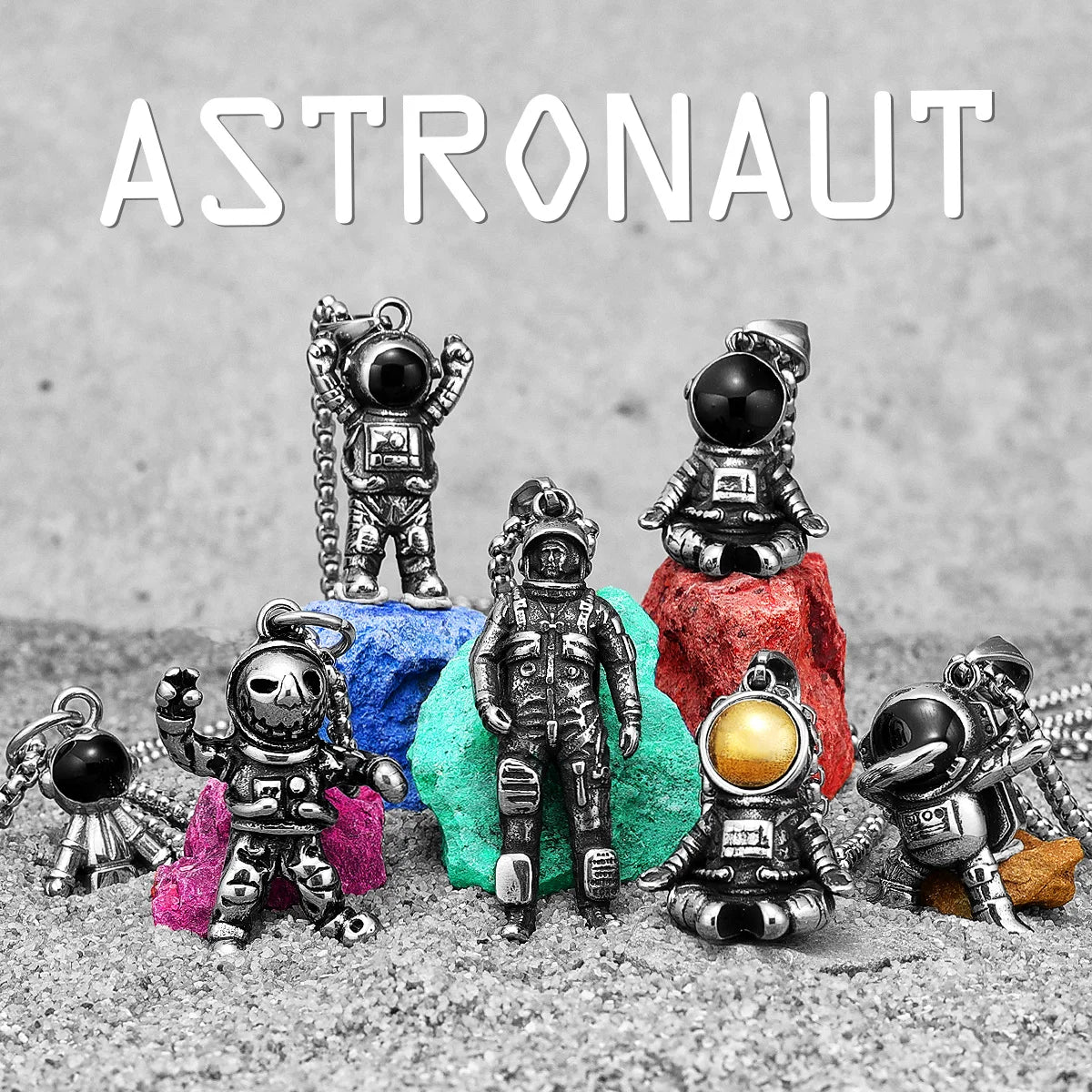 Variety Astronaut Necklaces Pendants 316L Stainless Steel Punk Rock Cute Hip Hop Rap Chain Party for Friend Couple Jewelry Gift