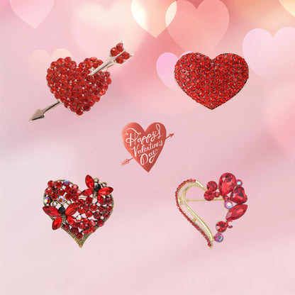 Valentine's Day Romantic Rhinestone Love Brooches for Couples Angel Wings and Shiny Heart Pins Gifts