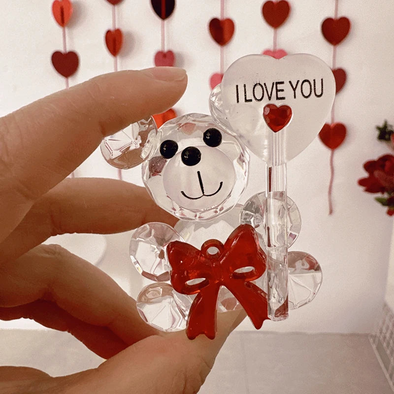 I Love You Crystal Bear Valentines Day Gift Glass Artificial Rose Flower Mothers Day Wedding Party Baby Shower Gift for guests