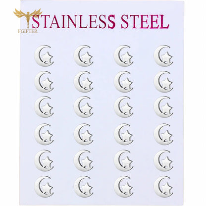 Islamic Country Star Moon Earrings Stainless Steel Ear Piercing Ring 12 Pairs Lot Cheap Stud Earrings Wholesale Resale