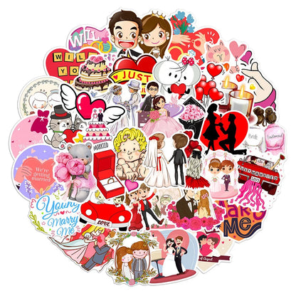 10/30/50PCS New Wedding Proposal Love Cartoon Stickers DIY Laptop Luggage Skateboard Graffiti Decals Fun for Kid Toys Gift