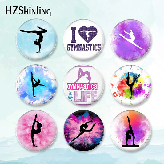2023 New Love Gymnastics Badge Brooch Rhythmic Gymnastics Button Pin Backpack Decoration Pins Round Jewelry Women Gift