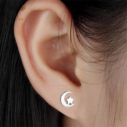 Islamic Country Star Moon Earrings Stainless Steel Ear Piercing Ring 12 Pairs Lot Cheap Stud Earrings Wholesale Resale