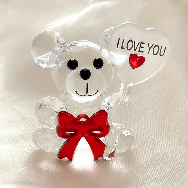 I Love You Crystal Bear Valentines Day Gift Glass Artificial Rose Flower Mothers Day Wedding Party Baby Shower Gift for guests