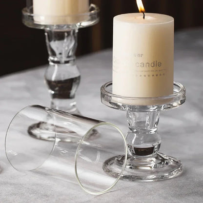 1pc 3.46 / 4.52 / 5.51inch Glass Candle Holders for Pillar Candle and Taper Candle Wedding Decoration Candlestick Set Home Decor