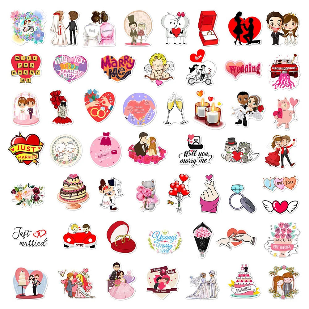 10/30/50PCS New Wedding Proposal Love Cartoon Stickers DIY Laptop Luggage Skateboard Graffiti Decals Fun for Kid Toys Gift