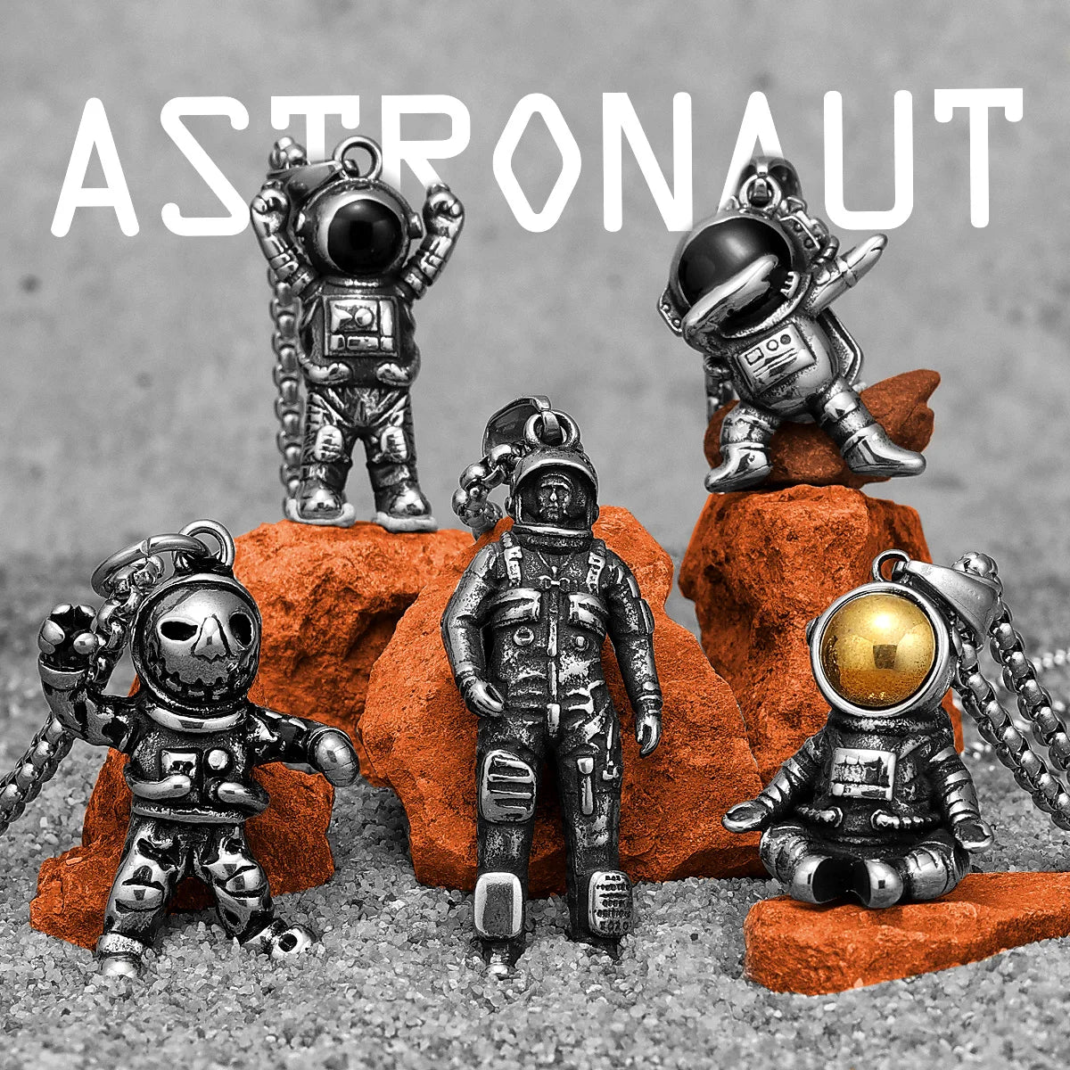 Variety Astronaut Necklaces Pendants 316L Stainless Steel Punk Rock Cute Hip Hop Rap Chain Party for Friend Couple Jewelry Gift