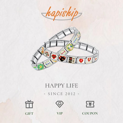 Hapiship 2024 Fashion Cat Star Rainbow Angel Charm Italian Links Fit 9mm Bracelet Stainless Steel Making DIY Jewelry DJ738-C